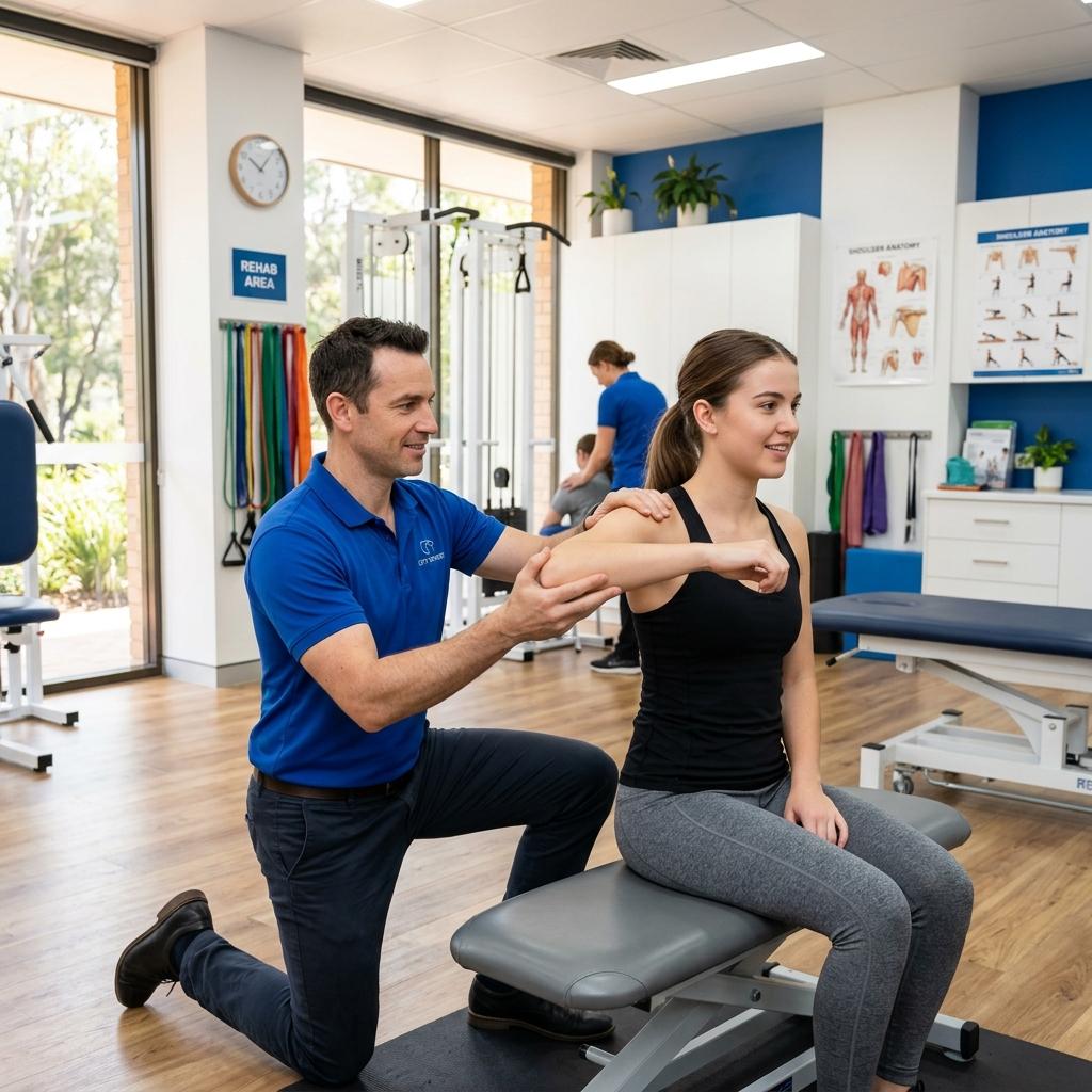 Professional physiotherapist helping a patient with rehabilitation